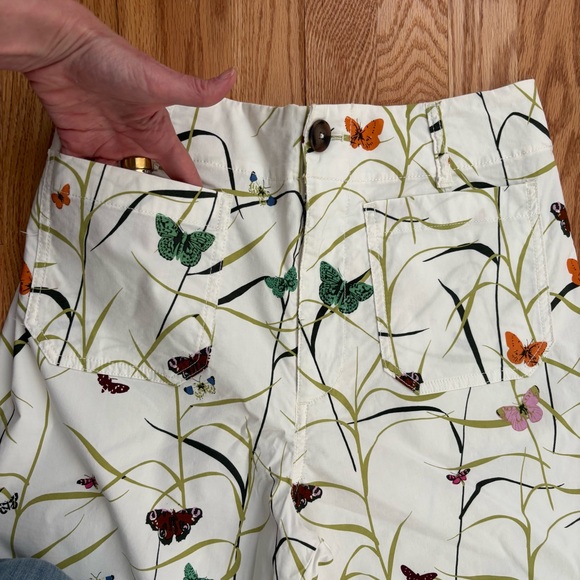 Anthropologie The Colette Butterfly Print High Rise Wide Leg Crop Pants Size 30 - Picture 4 of 12